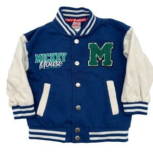 Disney Mickey Mouse‎ Varsity Jacket Kids 2T Blue White Bomber Snap Front